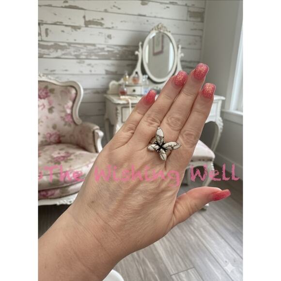 Angel Dahlia Turquoise Butterfly Sterling Ring Adjustable Ring - Picture 2 of 3